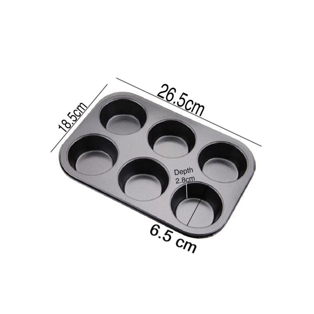 Non-Stick 6-Cavity Muffin & Cupcake Baking Tray | 6.5cm Regular Size
