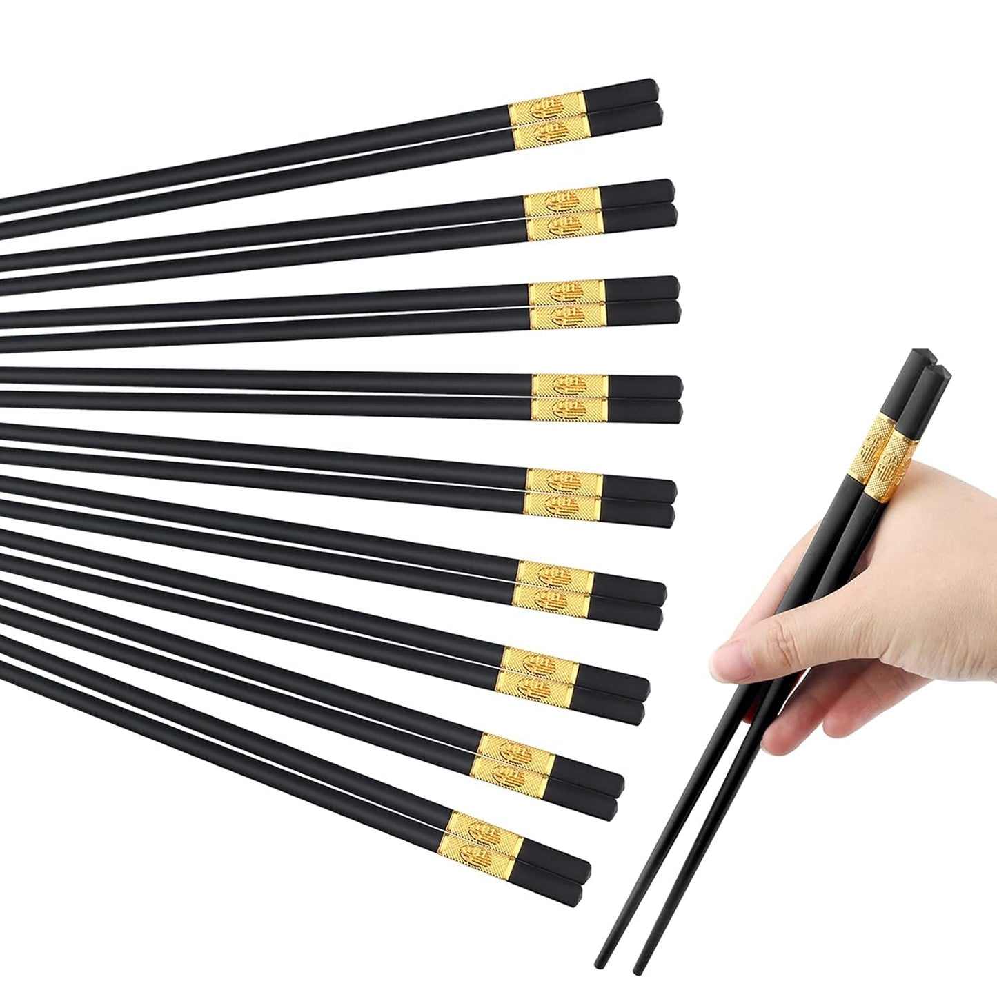 Durable Non-Slip Black Alloy Chopsticks Set | Fiberglass Material