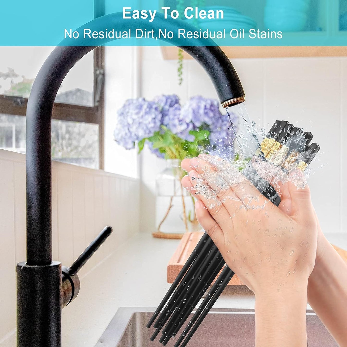 Durable Non-Slip Black Alloy Chopsticks Set | Fiberglass Material