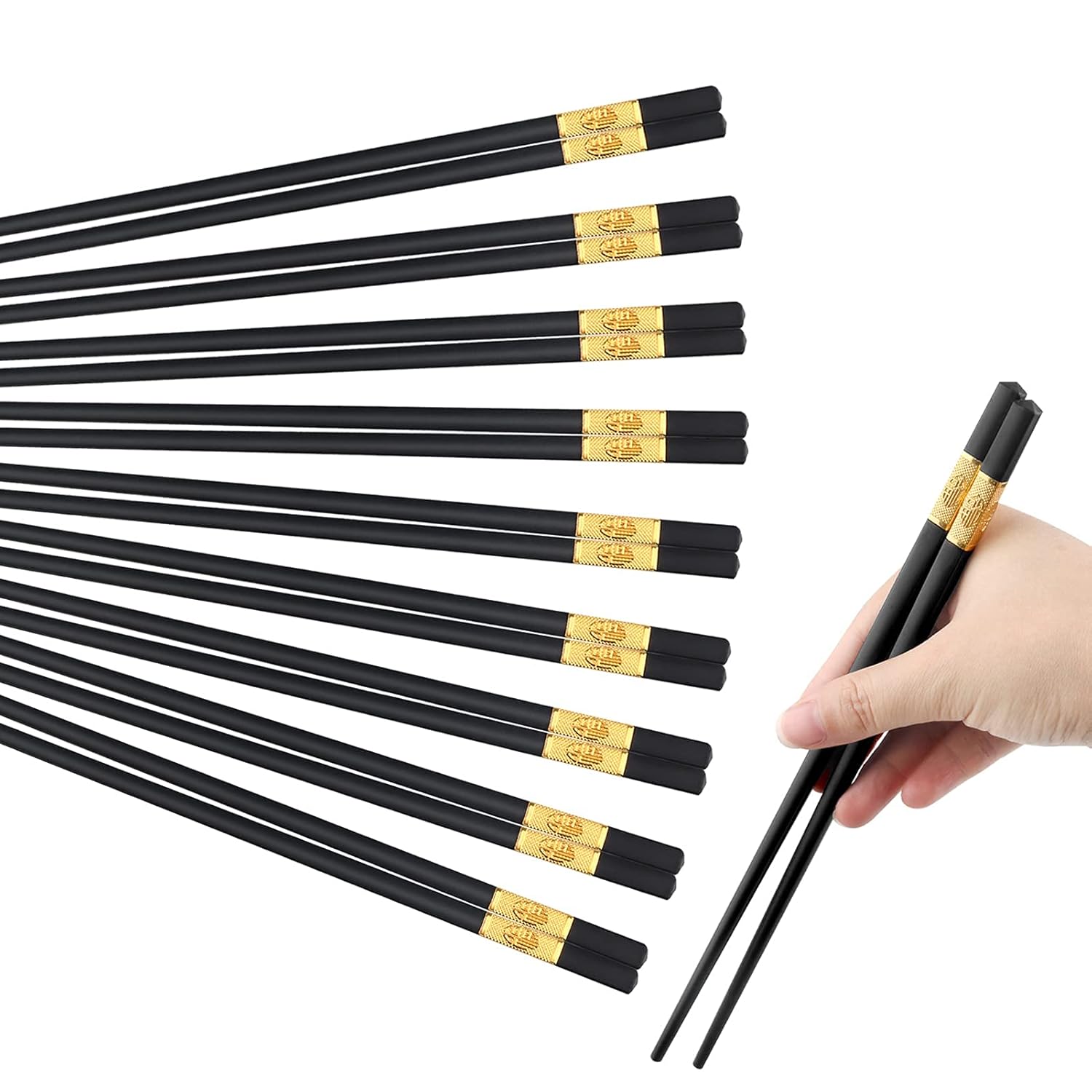 Durable Non-Slip Black Alloy Chopsticks Set | Fiberglass Material