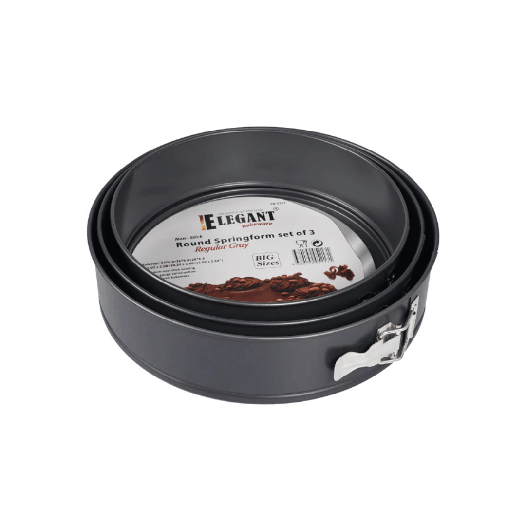 3-Piece Elegant Springform Cake Pan Set Non-Stick Bakeware