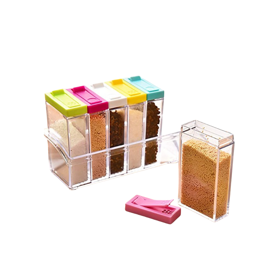 6-Piece Transparent Spice Jar Set | Seasoning Box & Condiment Rack