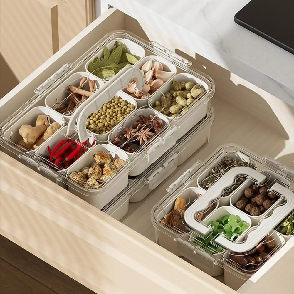 9-Compartment Stackable Snack & Spice Box